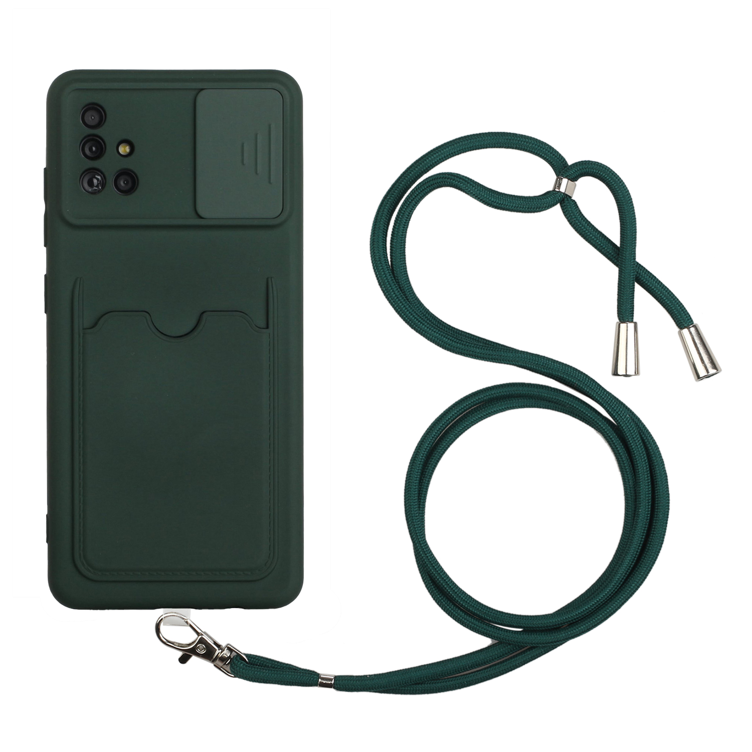 

Camera Protect Slide Cover Soft Flexible TPU Protective Case Card Holder with Lanyard for Samsung Galaxy A51 4G SM-A515 - Dark Green, Galaxy A51 4G