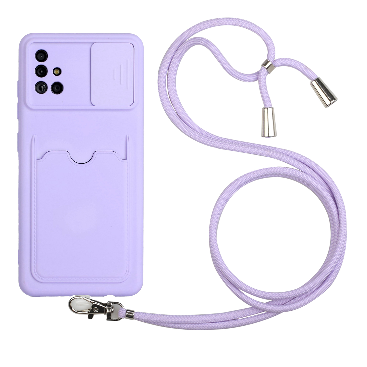 

Camera Protect Slide Cover Soft Flexible TPU Protective Case Card Holder with Lanyard for Samsung Galaxy A51 4G SM-A515 - Purple, Galaxy A51 4G