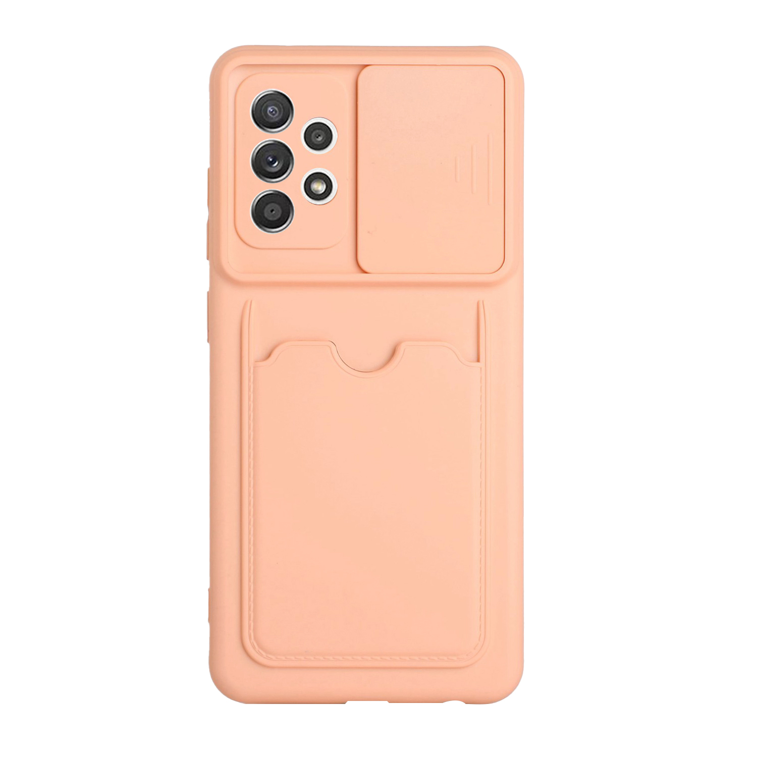 

Soft TPU Card Holder Camera Protect Slide Phone Case Shockproof Cover for Samsung Galaxy A52 4G/5G / A52s 5G - Orange, Galaxy A52 4G