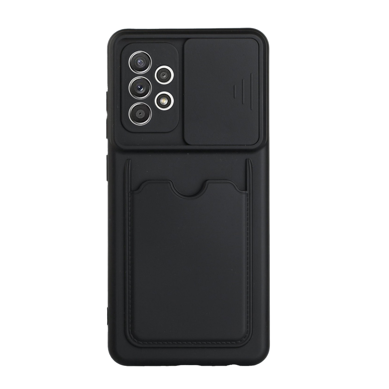 

Soft TPU Card Holder Camera Protect Slide Phone Case Shockproof Cover for Samsung Galaxy A52 4G/5G / A52s 5G - Black, Galaxy A52 4G