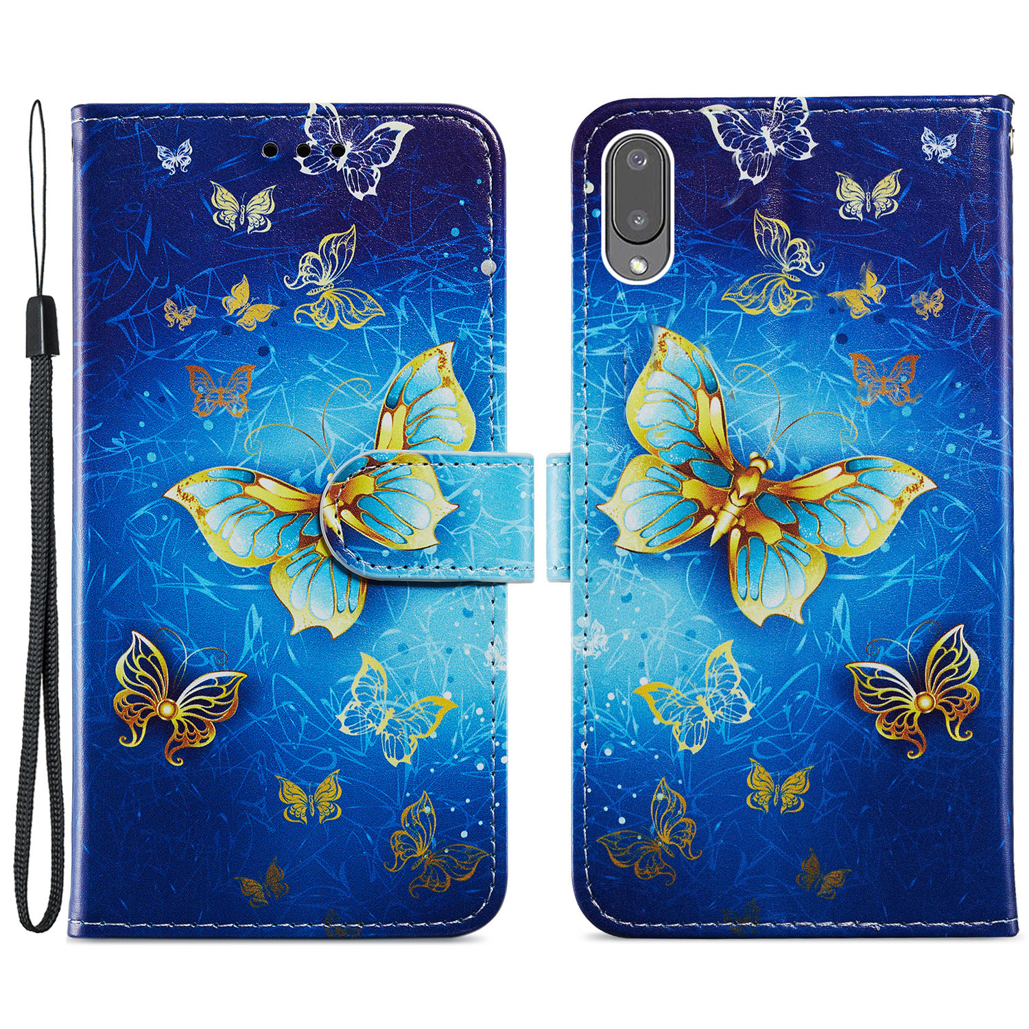 

Pattern Printing Wallet Design Leather Phone Case Stand Cover for Samsung Galaxy A02 (EU Version)/M02 - Golden Butterfly, Galaxy A02