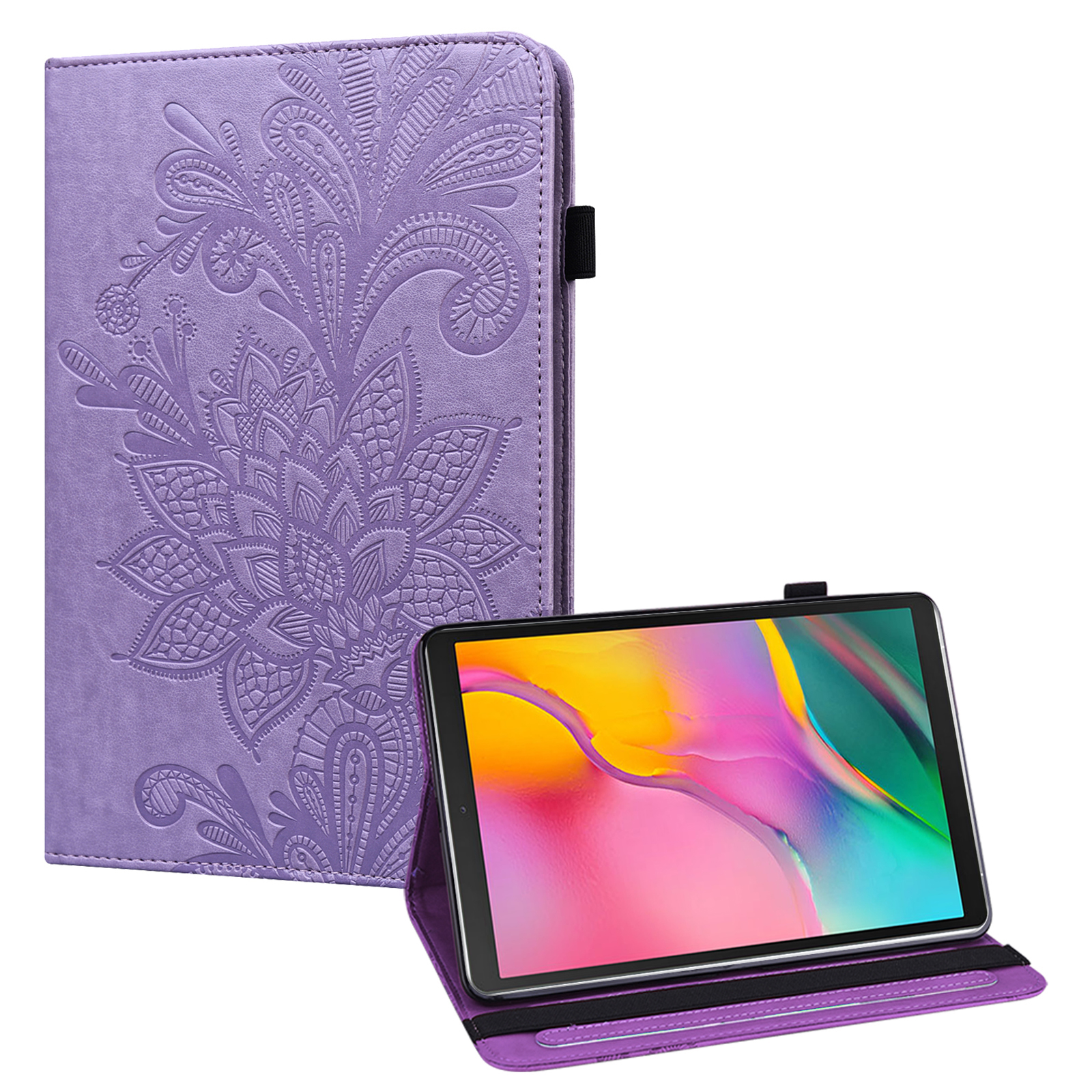 

Цветочный Рисунок Импринтинг Кожаный Кошелек Для Таблета Для Samsung Galaxy Tab A 10.1 (2019) SM-T510 (Wi-Fi) - Пурпурный, Galaxy Tab A 10.1 (2019)