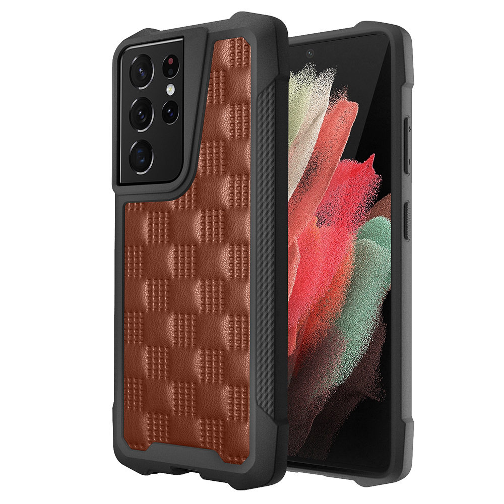 

Ударопрочный Кожаный Серия Phantom TPU + PC Hybrid Phone Place Protector Для Samsung Galaxy S21 Ultra 5G - Кофе, Galaxy S21 Ultra 5G