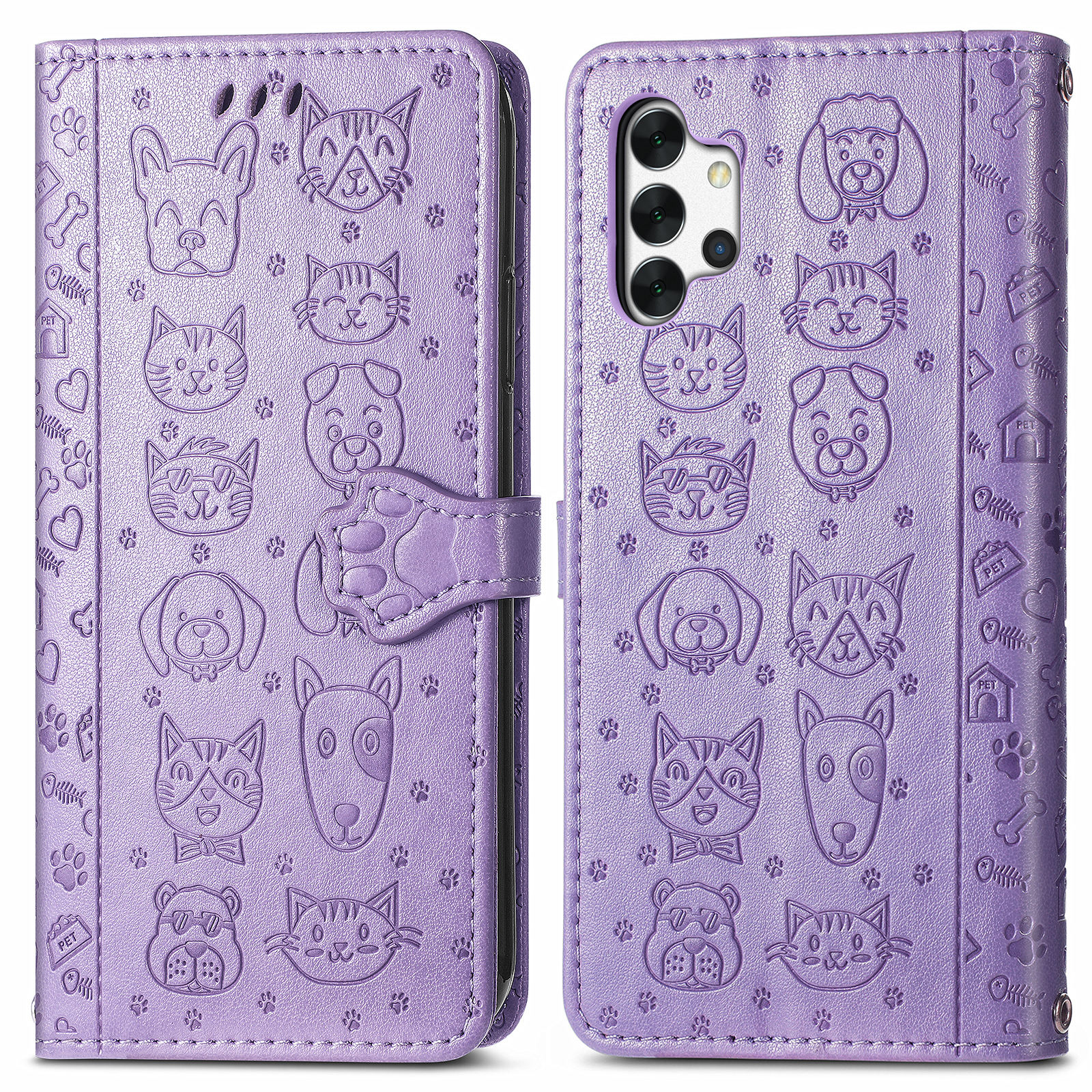 

Imprinting Cat Dog Pattern Design Magnetic Leather Protective Stand Case for Samsung Galaxy A32 5G/M32 5G - Purple, Galaxy A32 5G