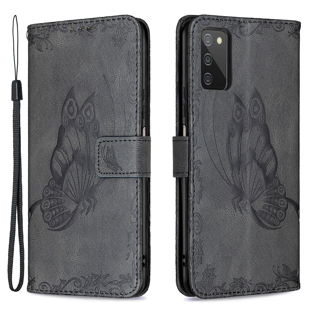 

Imprint Butterfly Flower Leather Wallet Shell Для Мобильного Телефона Для Samsung Galaxy A03s (166,5 x 75,98 x 9,14 Мм) - Черный, Samsung Galaxy A03s (166.5 x 75.98 x 9.14mm)
