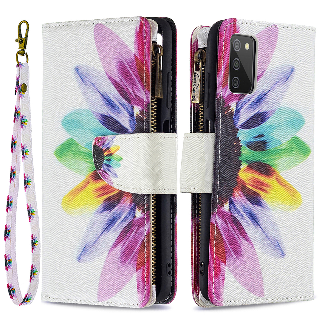 

Soft PU Leather Pattern Printing Zipper Flip Folio Wallet with Wrist Strap Stand Protective Case for Samsung Galaxy A03s (166.5 x 75.98 x 9.14mm) - Sunflower, Samsung Galaxy A03s (166.5 x 75.98 x 9.14mm)