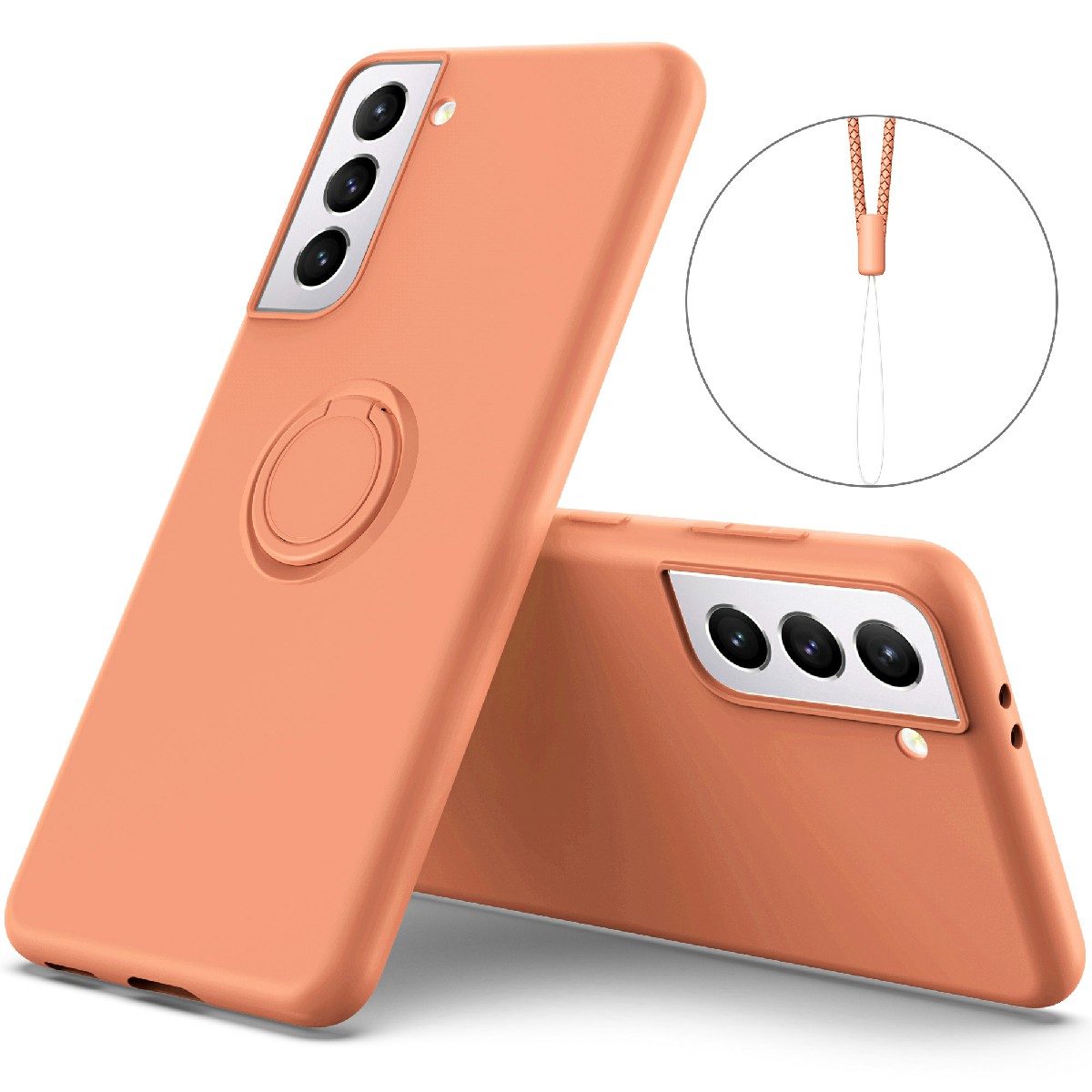 

Solid Color Liquid Silicone Phone Protective Shell with Strap and Kickstand for Samsung Galaxy S21 5G/4G - Orange, Galaxy S21 5G