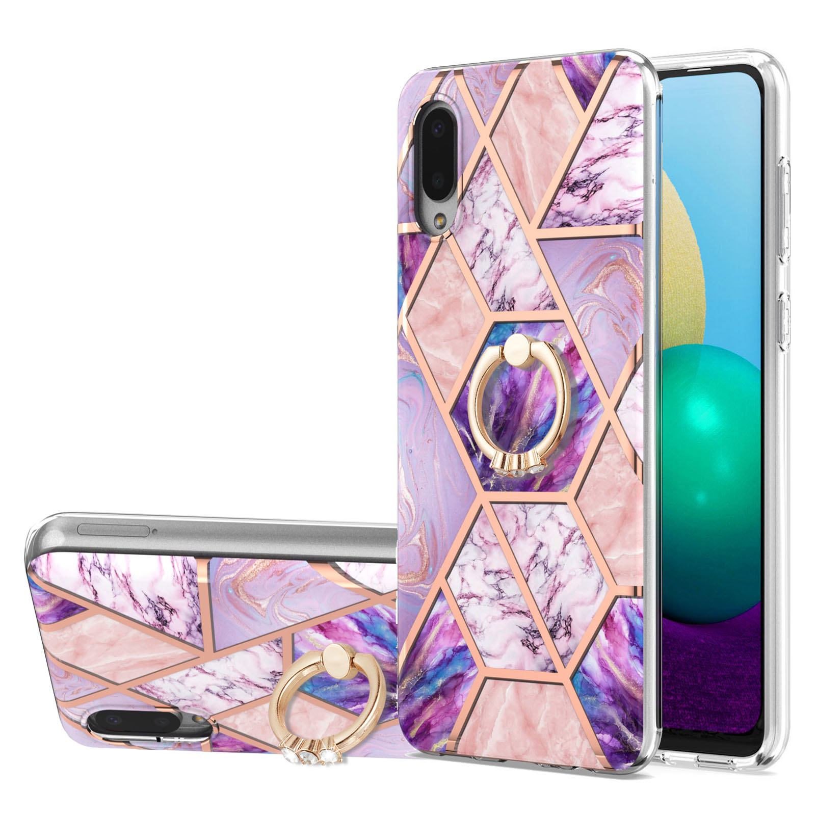 

Кольцо Пальца Kickstand Imd Iml Перекрывающееся Мраморное Шаблон TPU (2,0 Мм) Для Samsung Galaxy A02/M02 - Светло-фиолетовый, Galaxy A02