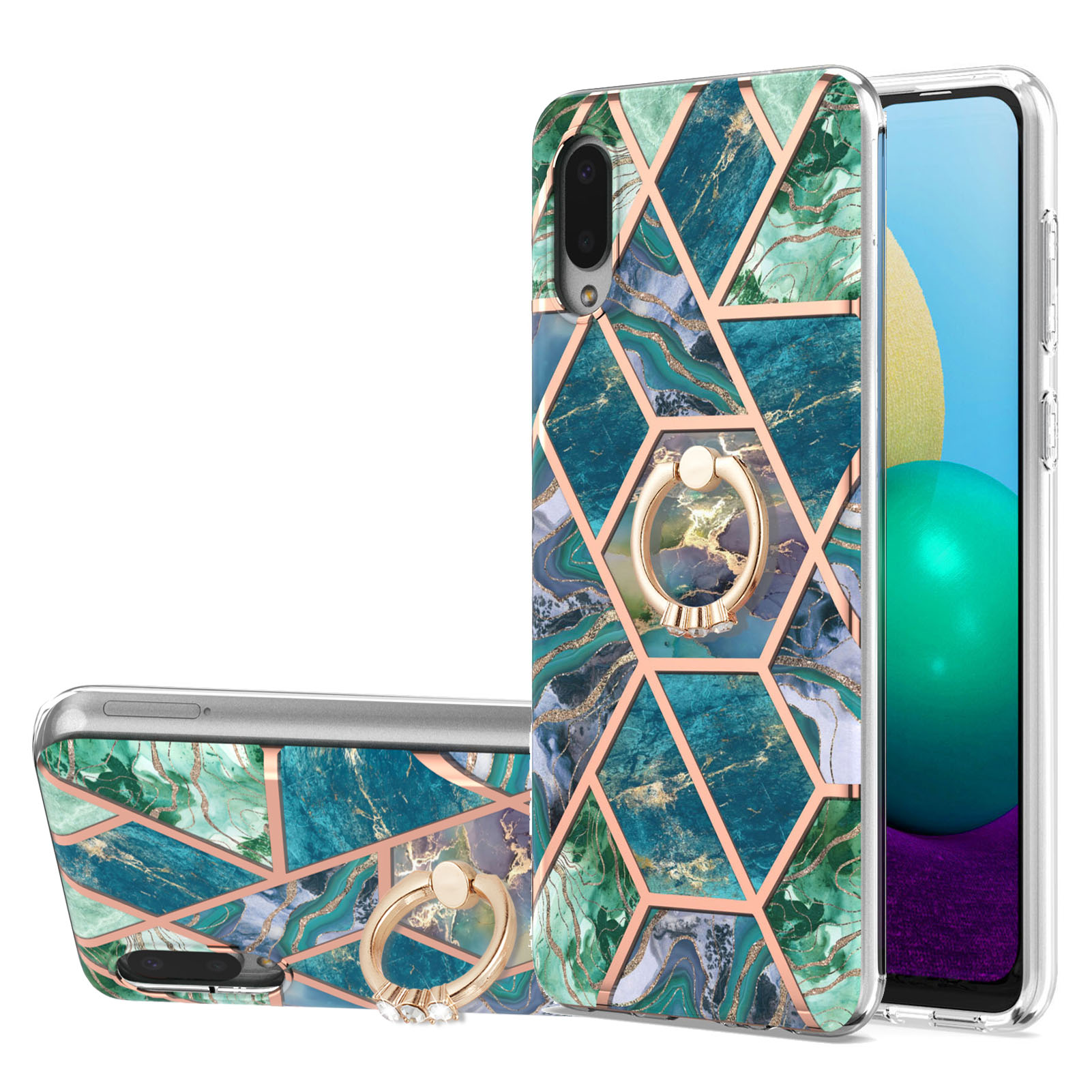 

Кольцо Пальца Kickstand Imd Iml Перекрывающееся Мраморное Шаблон TPU (2,0 Мм) Для Samsung Galaxy A02/M02 - Зеленый, Galaxy A02