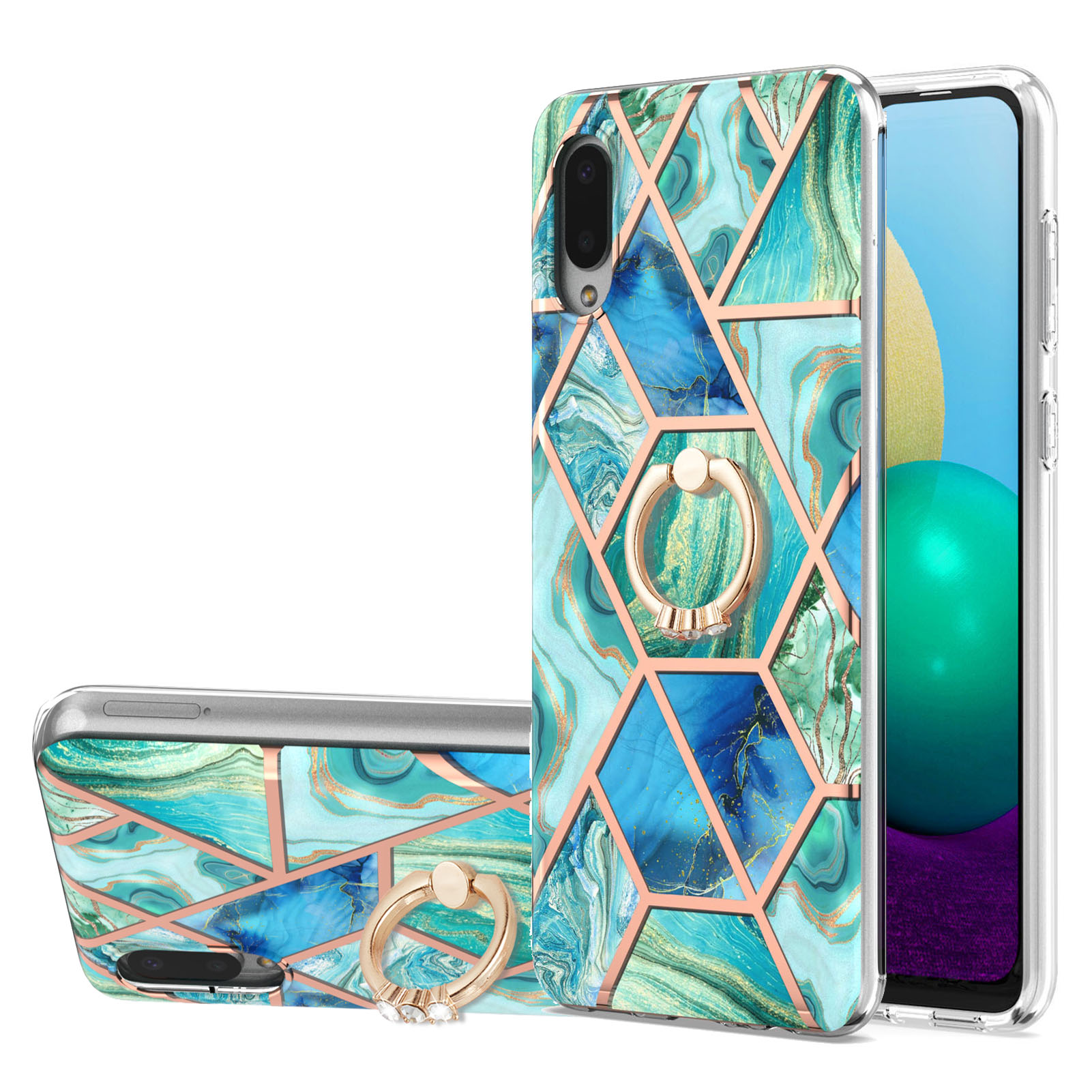 

Кольцо Пальца Kickstand Imd Iml Перекрывающееся Мраморное Шаблон TPU (2,0 Мм) Для Samsung Galaxy A02/M02 - Цвет Морской Волны, Galaxy A02