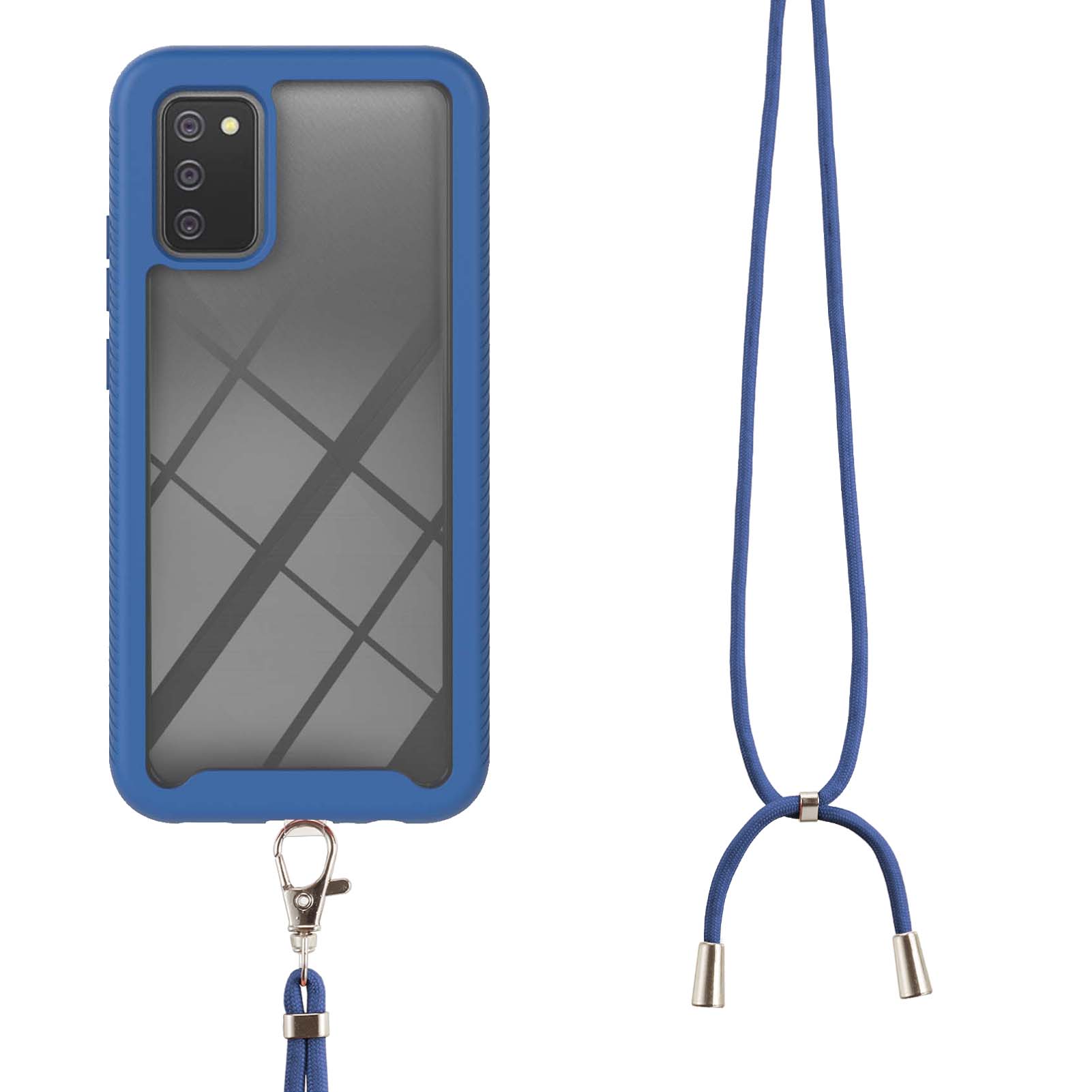 

Shockproof TPU Frame + PC Hybrid Phone Case with Lanyard for Samsung Galaxy A02s (166.5x75.9x9.2mm) - Blue, Galaxy A02s (166.5x75.9x9.2mm)