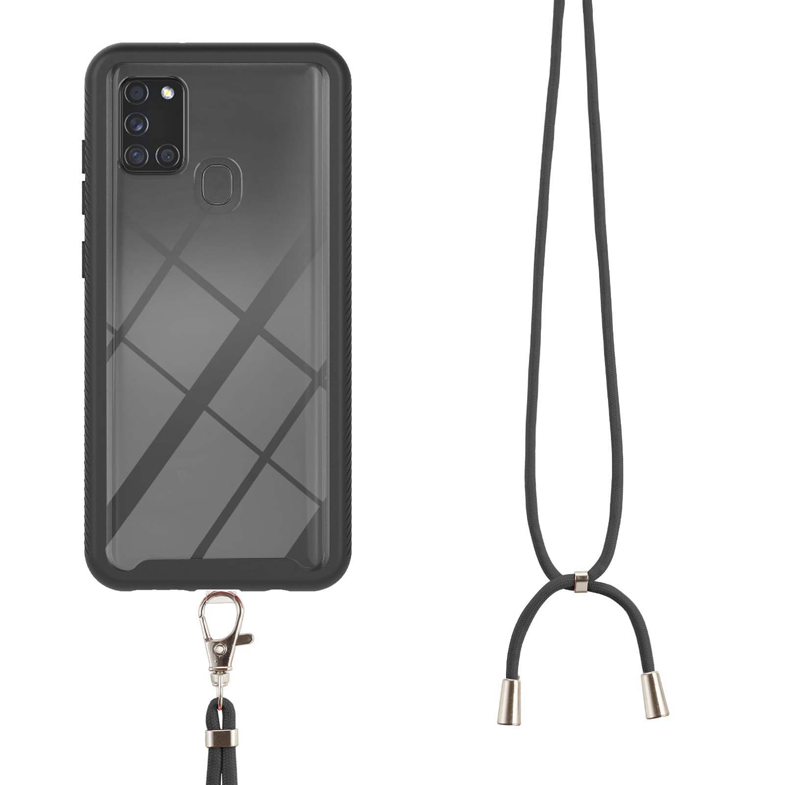 

Anti-Lost Detachable Necklace Lanyard Design Hybrid Hard PC Soft TPU Bumper Drop Protective Case for Samsung Galaxy A21s - Black, Galaxy A21s