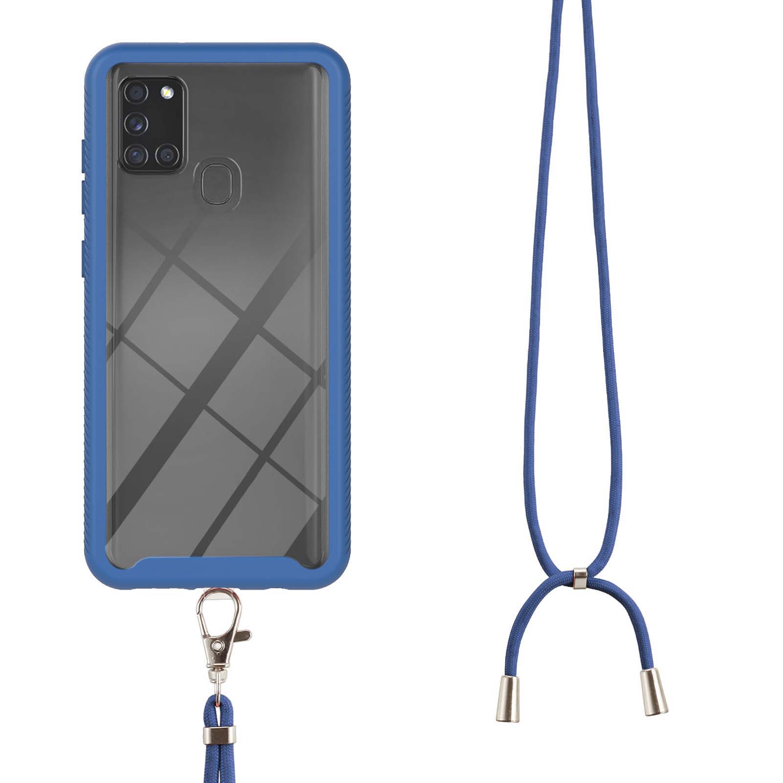 

Anti-Lost Detachable Necklace Lanyard Design Hybrid Hard PC Soft TPU Bumper Drop Protective Case for Samsung Galaxy A21s - Blue, Galaxy A21s