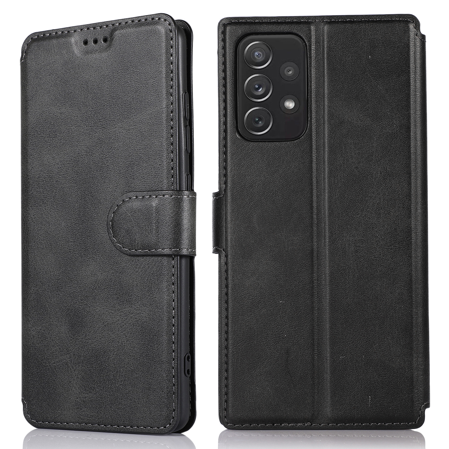 

All-round PU Leather Wallet Phone Stand Case Protector for Samsung Galaxy A72 4G/5G - Black, Galaxy A72 4G