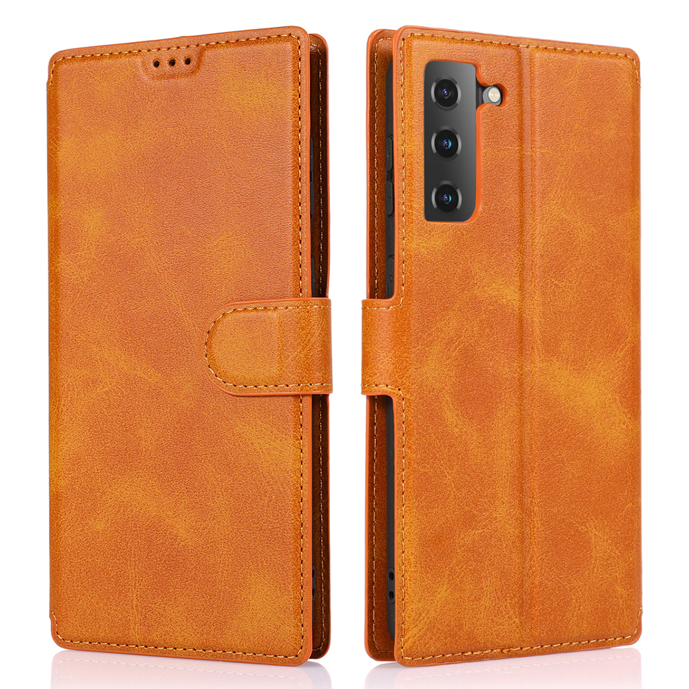 

Leather Stand Wallet Cover Protective Cell Phone Case Shell for Samsung Galaxy S21+ 5G - Brown, Galaxy S21+ 5G