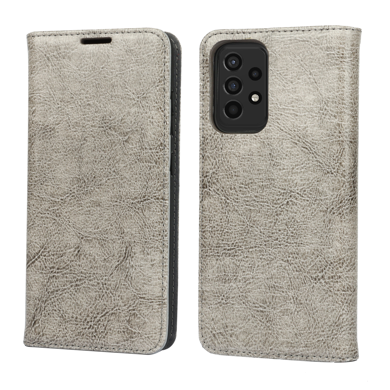 

Crazy Horse Double Folds Подлинный Кожаный Кошелек Крышка Корпуса Для Samsung Galaxy A52 4G/5G / A52s 5G - Серый, Galaxy A52 5G