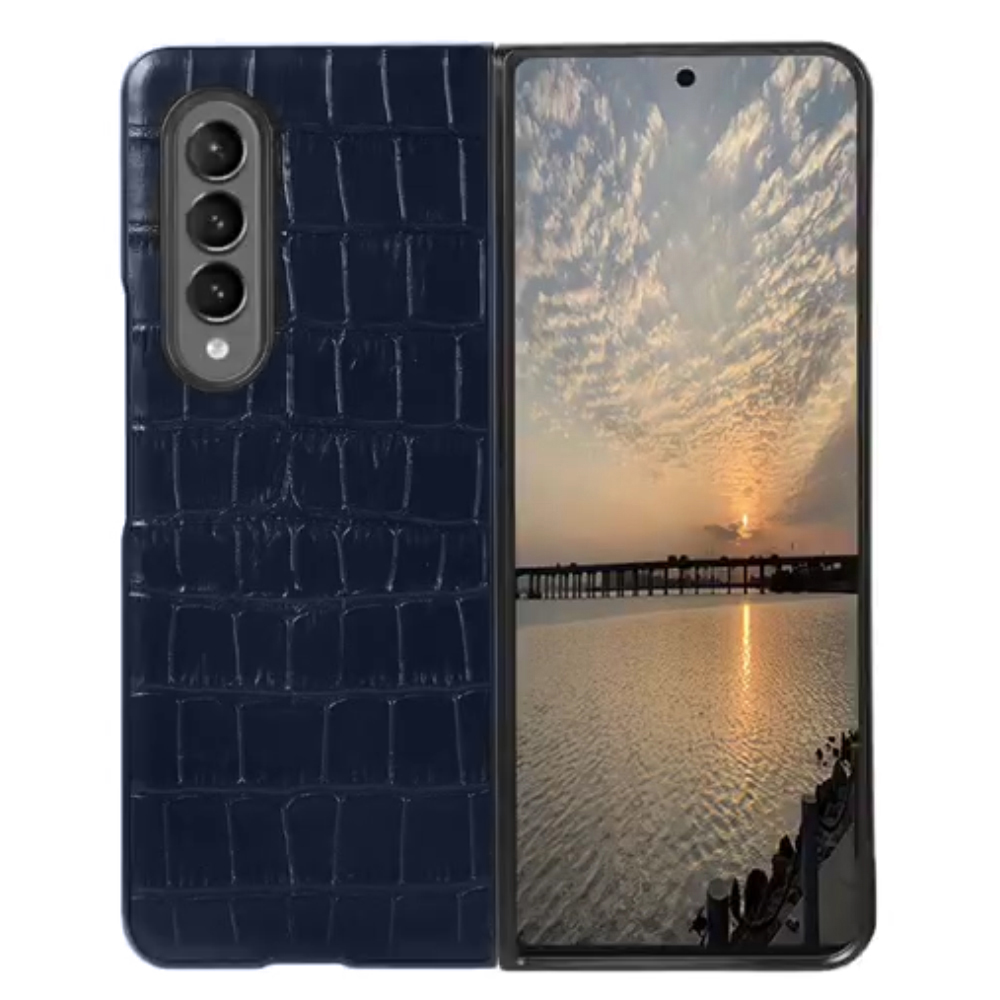 

Кожа Крокодила Натуральная Кожа + ПК Гибридный Телефон Задний Чехол Для Samsung Galaxy Z Fold3 5G - Синий, Other Samsung Models
