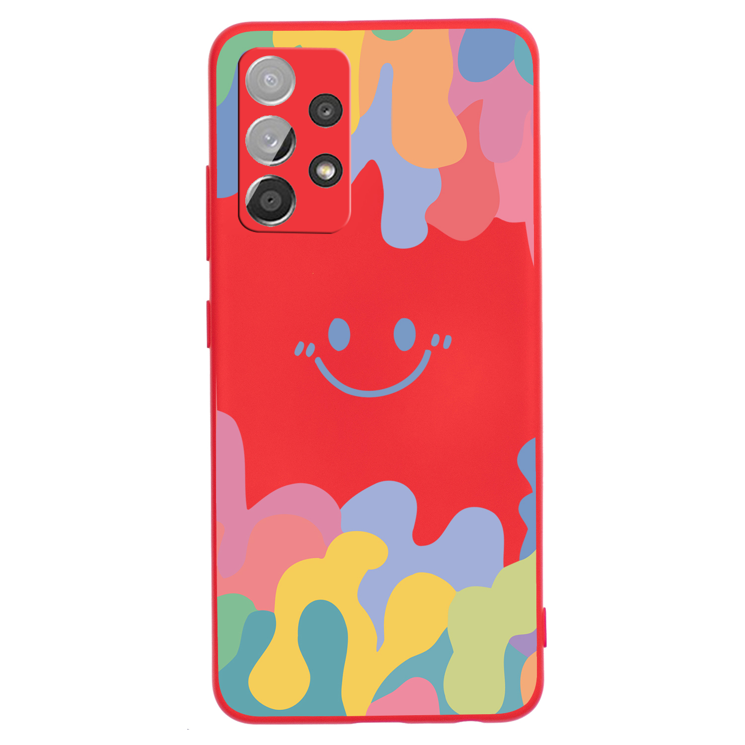 

Well-Protected Liquid Silicone Smiling Face Pattern Printing Phone Cover Shell for Samsung Galaxy A72 4G/5G - Red, Galaxy A72 4G