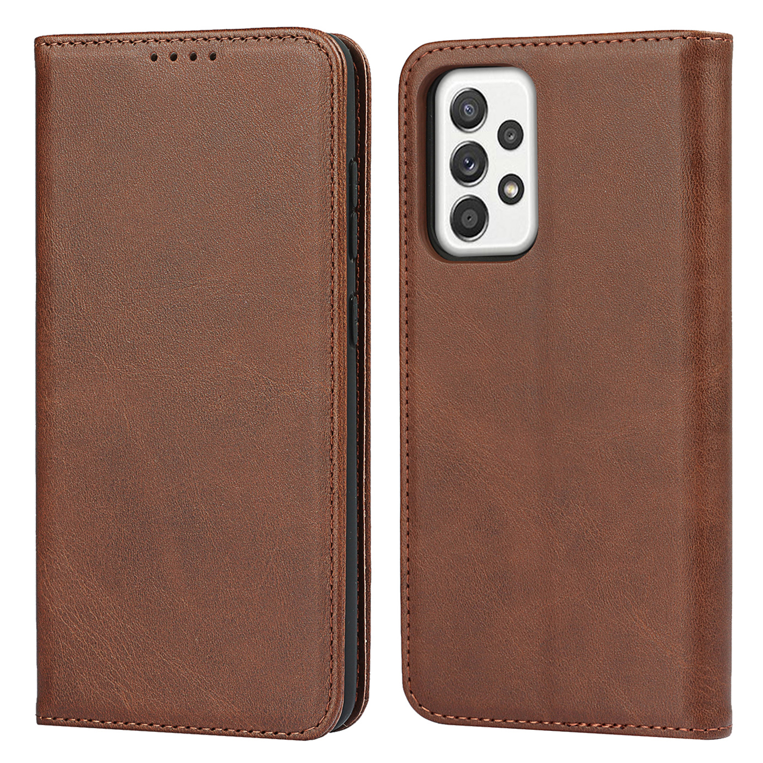

Auto-absorbed Leather Stand Design Folio Wallet Protective Phone Case for Samsung Galaxy A52 4G/5G / A52s 5G - Coffee, Galaxy A52 5G