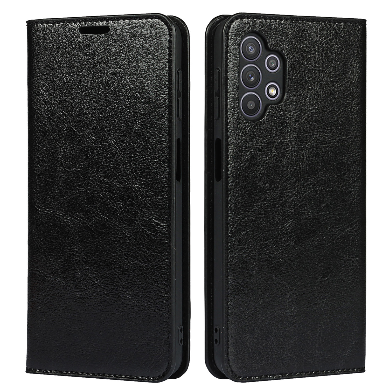 

Full Protective Crazy Horse Skin Genuine Leather Wallet Phone Case with Stand for Samsung Galaxy A32 5G/M32 5G - Black, Galaxy A32 5G