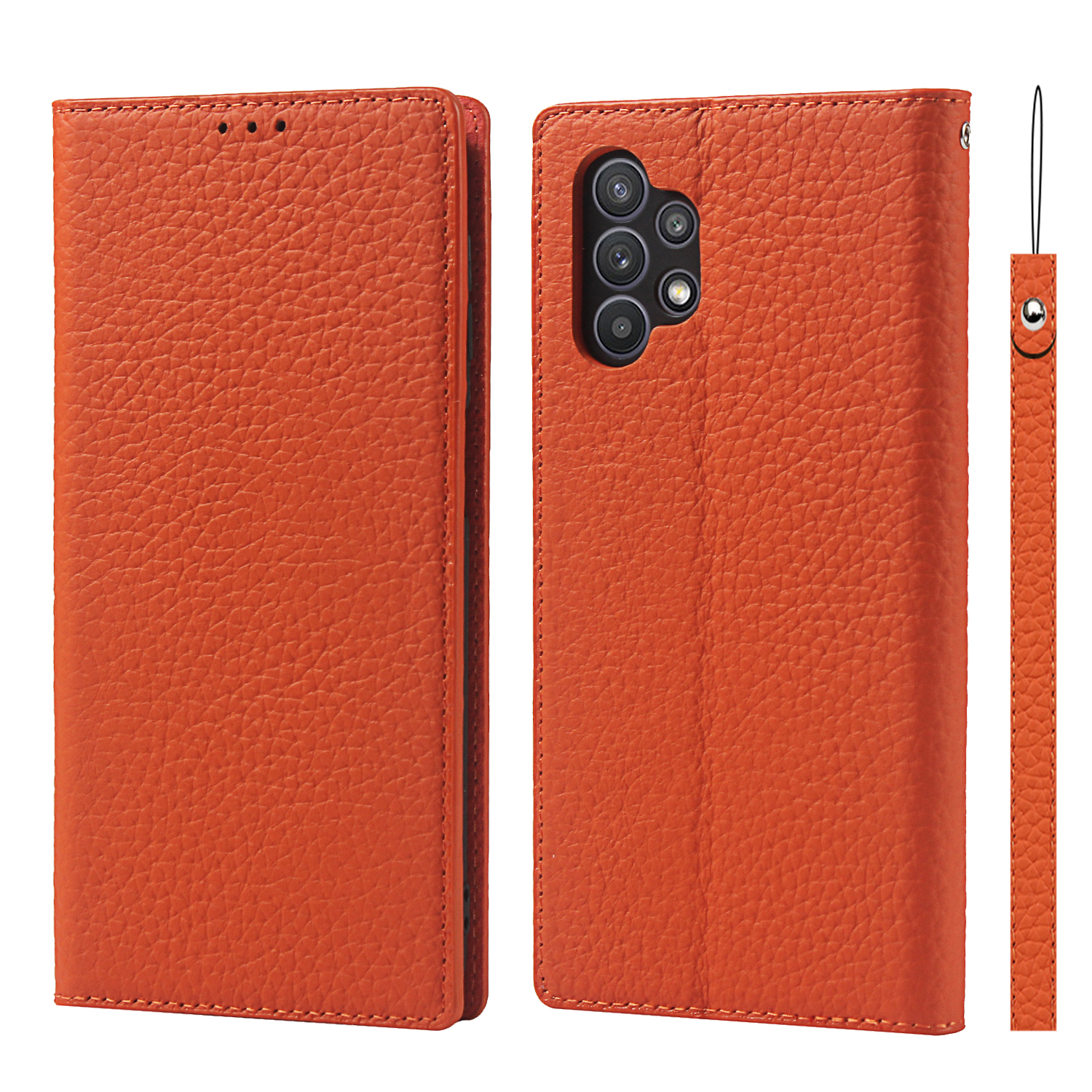 

Подлинная Кожа Litchi Texture Swellet Cash Cash с Ремешком Для Samsung Galaxy A32 5G - Апельсин, Galaxy A32 5G