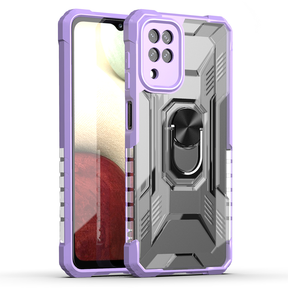

Military Grade Drop Tested Hard Plastic + TPU Kickstand Hybrid Rugged Cover with Ring Car Mount for Samsung Galaxy M12 / F12 - Violet, Galaxy M12