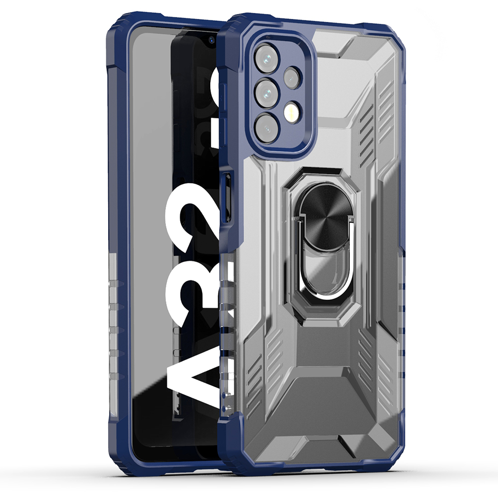 

Shock-Absorption Hybrid Hard PC Soft TPU Bumper Phone Case Cover with 360 Degree Unbreakable Swivel Ring Kickstand for Samsung Galaxy A32 5G/M32 5G - Blue, Galaxy A32 5G