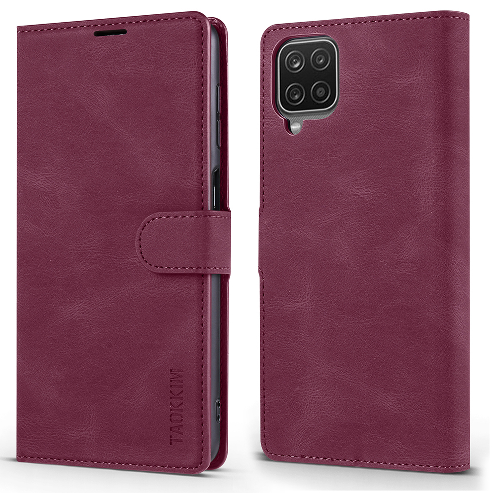 

Taokkim Drop-probry Mobile Phone Cover Cover с Кошельком Для Samsung Galaxy A42 5G - Красное Вино, Galaxy A42 5G