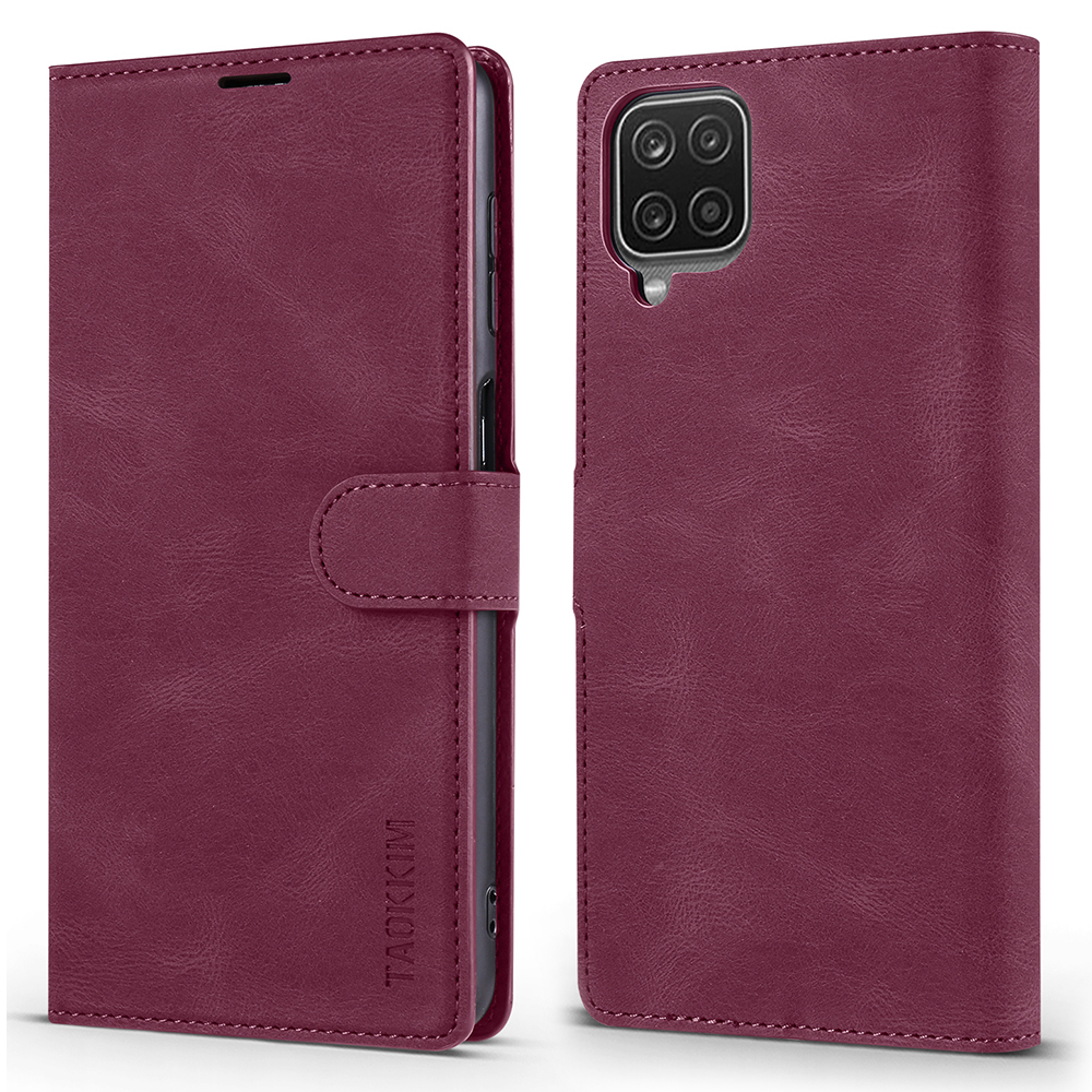 

Taokkim Mobile Phone Cake Cover Cake с Подставкой Для Кошелька Для Samsung Galaxy A12 - Красное Вино, Galaxy A12
