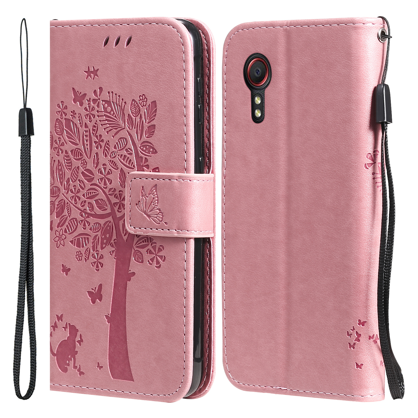

KT Imprinting Flower Series-3 Imprinted Cat Tree Leather Coated TPU Card Holder Case with Kickstand for Samsung Galaxy Xcover 5 - Pink, Galaxy Xcover 5