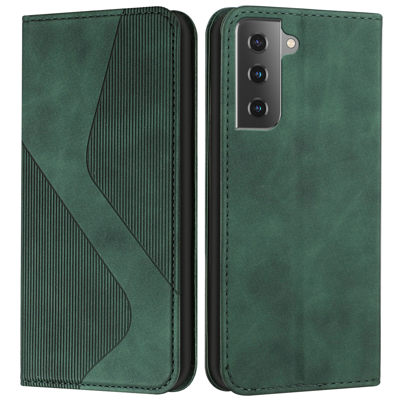 

Полный Защитный Деловой Стиль Skin Skine Case с Подставкой Для Samsung Galaxy S21 5G/4G - Зеленый, Galaxy S21 5G