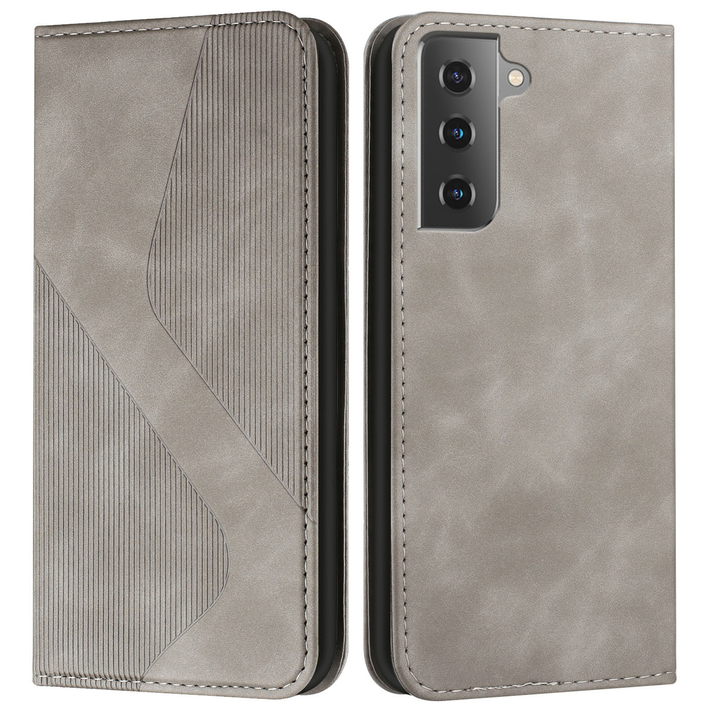 

Полный Защитный Деловой Стиль Skin Skine Case с Подставкой Для Samsung Galaxy S21 5G/4G - Серый, Galaxy S21 5G
