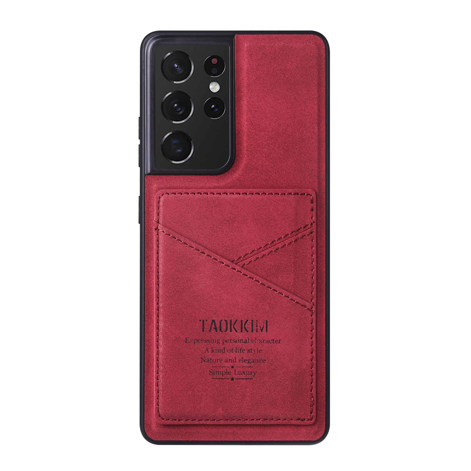 

Телектор Тпу TPU TPU TPU с Кожаным Покрытием в Таккиме и Держателя Карты Для Samsung Galaxy S21 Ultra 5G - Красный, Galaxy S21 Ultra 5G