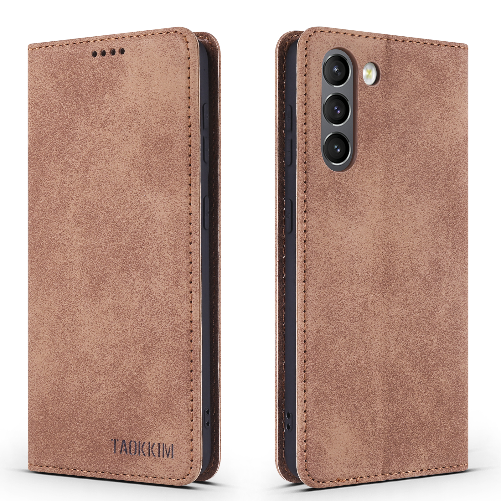 

Taokkim Vintage Style Auto-absorbed Кожаный Телефон Для Samsung Galaxy S21 5G/4G - Коричневый, Galaxy S21 5G