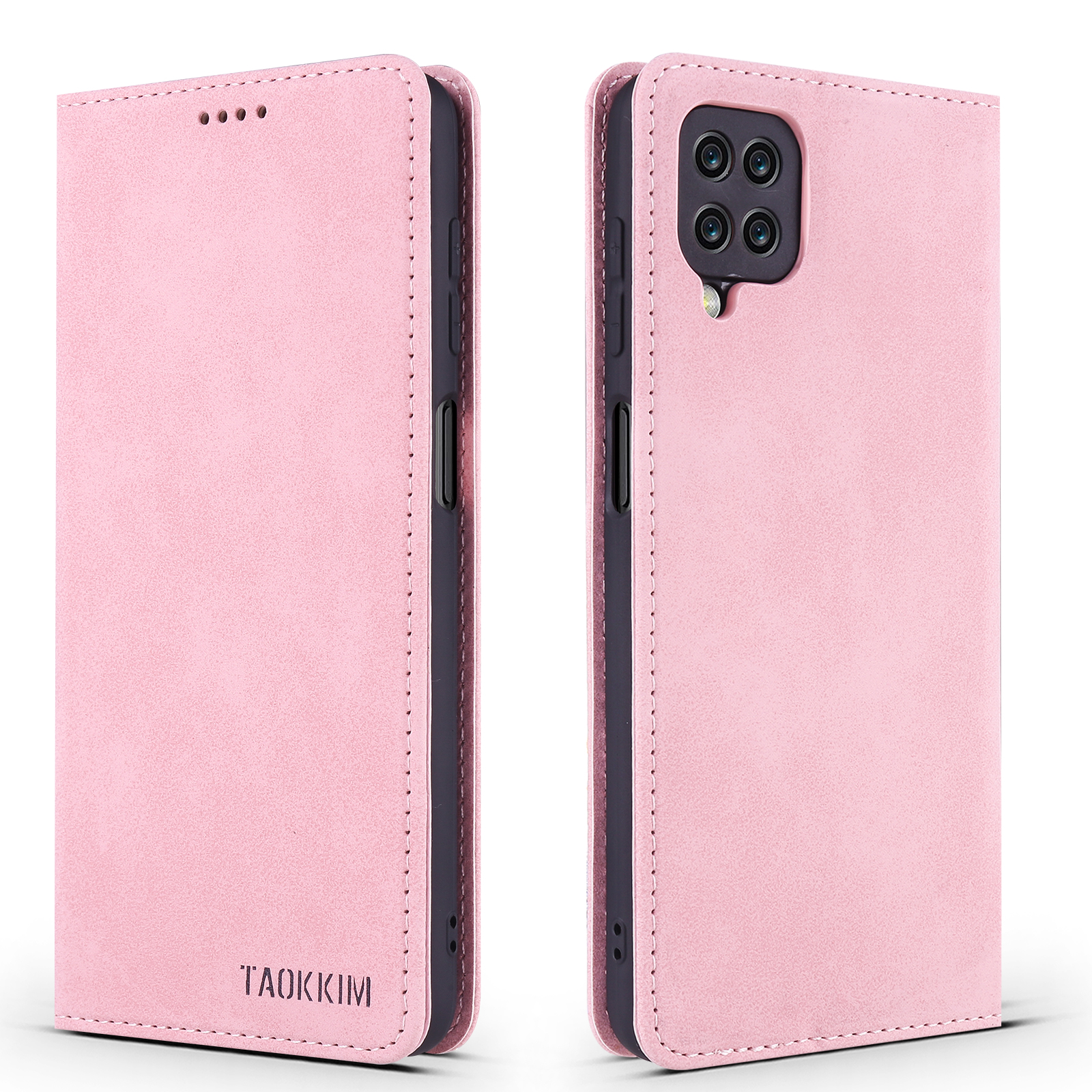

TAOKKIM Retro Style Leather Phone Cover Auto-absorbed Phone Case for Samsung Galaxy A12 - Pink, Galaxy A12