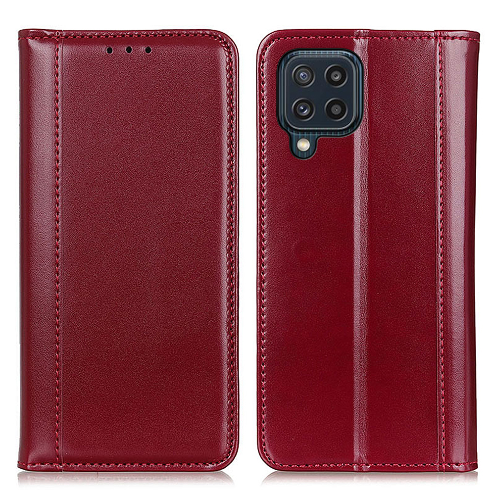

Auto-absorbed Folio Leather Wallet Phone Case with Stand for Samsung Galaxy M32 (Global Version) - Red, Galaxy M32 (Global Version)