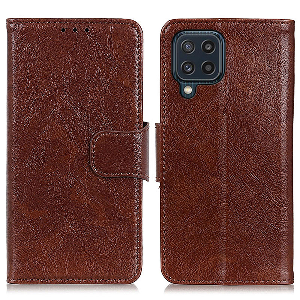 

Nappa Texture Full Protection Wallet Design Split Leather Stand Phone Cover for Samsung Galaxy M32 (Global Version) - Brown, Galaxy M32 (Global Version)