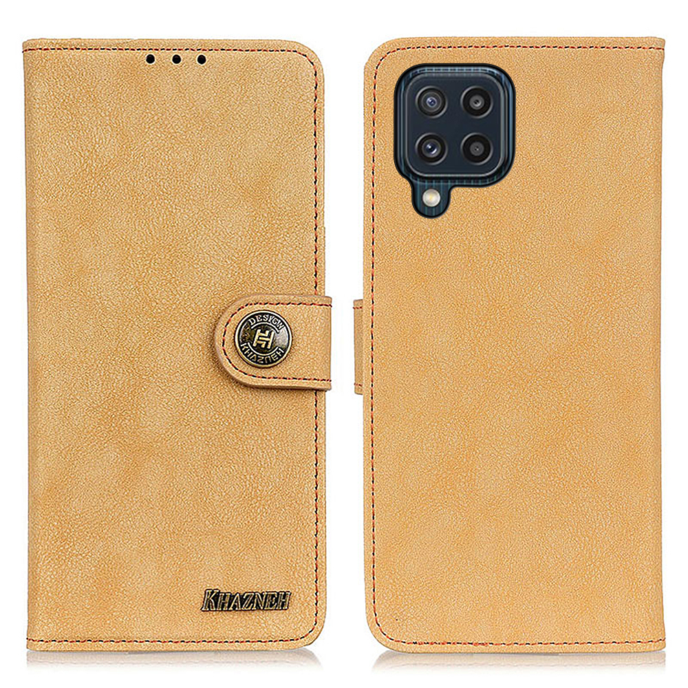 

Khazhen Vintage Style Line Line Line Design Кожаный Кошелек Корпус Для Samsung Galaxy M32 (глобальная Версия) - Желтый, Galaxy M32 (Global Version) 4G