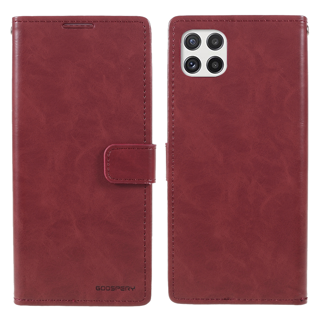 

MERCURY GOOSPERY Blue Moon Leather Wallet Protective Case with Stand for Samsung Galaxy A22 5G (EU Version) - Wine Red, Galaxy A22 5G (EU Version)