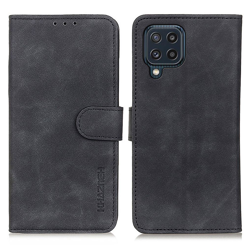 

KHAZNEH Vintage PU Leather TPU Bumper Magnetic Closure Shockproof Flip Folio Wallet Case for Samsung Galaxy M32 (Global Version) - Black, Galaxy M32 (Global Version)