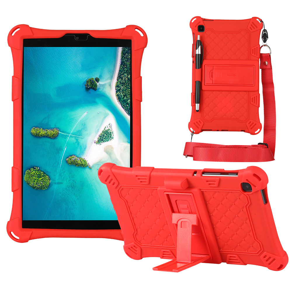 

Shockproof Full-Body Silicone Protective PC Rugged Durable Kickstand Case with Pencil Holder and Shoulder Strap for Galaxy Tab A7 Lite 8.7-inch / SM-T220 (Wi-Fi)- Red, Galaxy Tab A7 Lite 8.7-inch