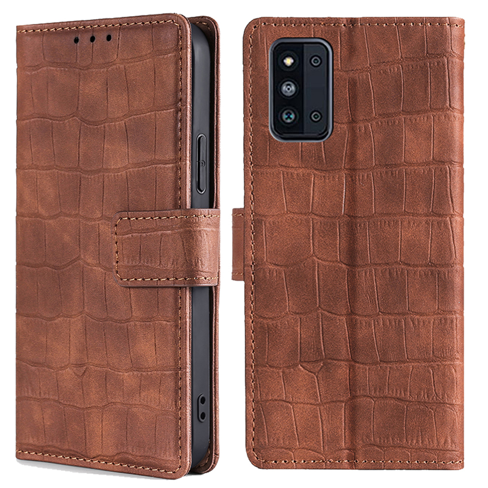 

Skin-touch Feeling Crocodile Texture Leather Wallet Phone Stand Case for Samsung Galaxy F52 5G - Brown, Galaxy F52 5G
