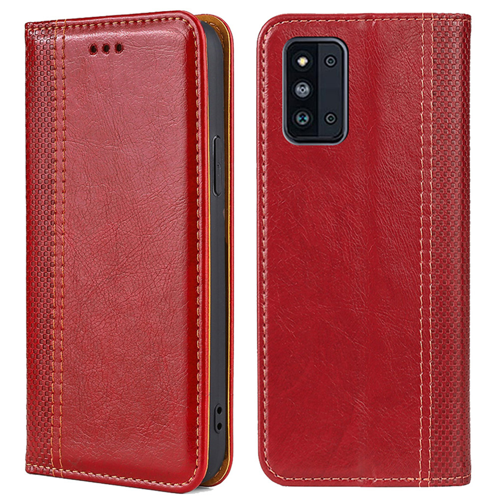 

Auto-absorbed Plaid Design Leather Wallet Phone Case for Samsung Galaxy F52 5G - Red, Galaxy F52 5G