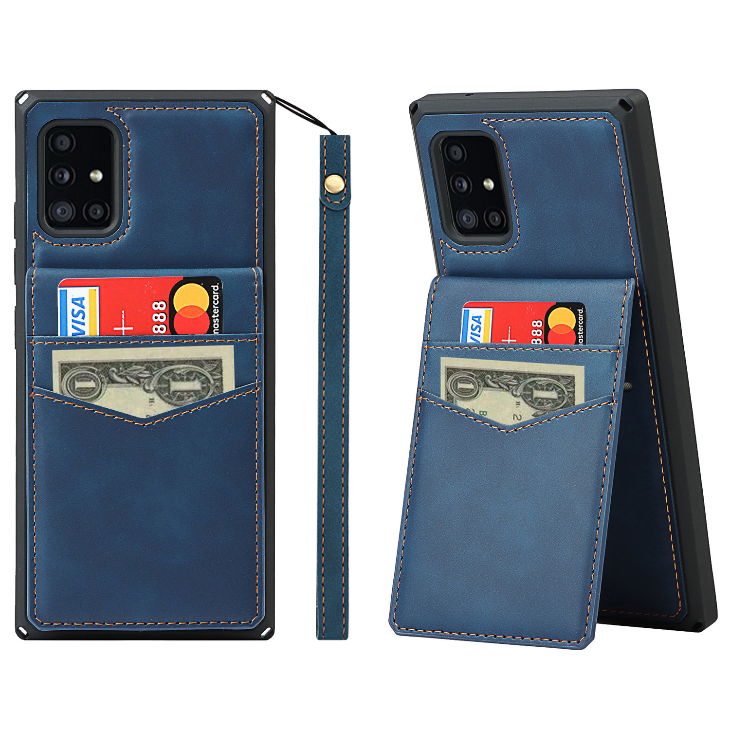 

Skin-touch PU Leather Coated TPU Vertical Flip Phone Case with Strap for Samsung Galaxy A51 5G - Blue, Galaxy A51 5G