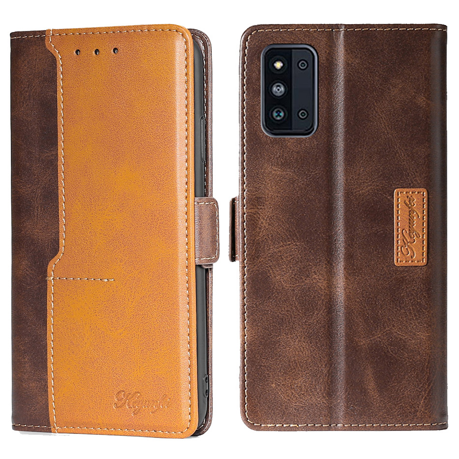

Contrast-color Side Buckle Design Leather Wallet Phone Case for Samsung Galaxy F52 5G - Light Brown / Brown, Galaxy F52 5G