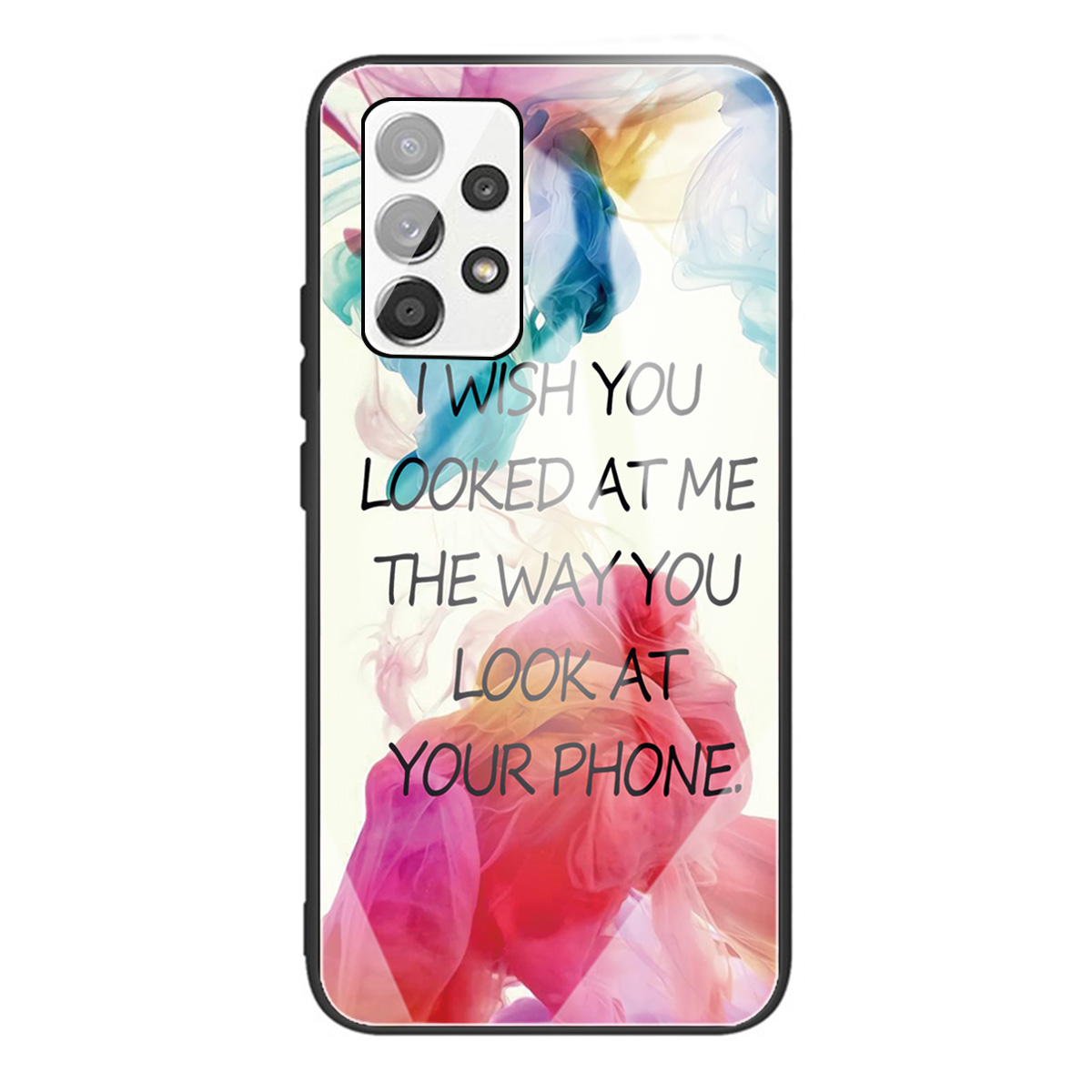 

Pattern Printing Soft TPU Bumper Frame Shockproof Tempered Glass Back Cover for Samsung Galaxy A72 5G / 4G - Looked at Me, Galaxy A72 5G