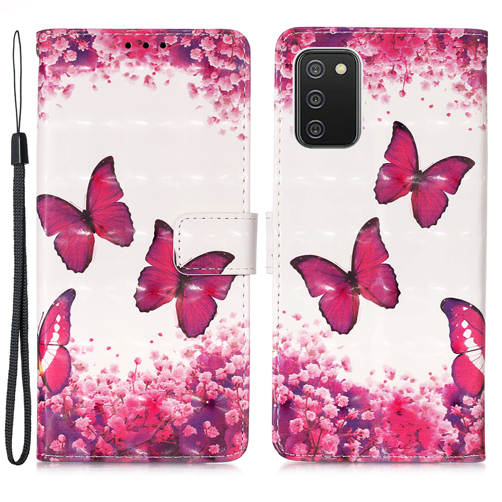 

3D Creative Pattern Design PU Leather Flip Wallet Magnetic Stand Case with Strap for Samsung Galaxy A03s (166.5 x 75.98 x 9.14mm) - Rose Butterflies, Samsung Galaxy A03s (166.5 x 75.98 x 9.14mm)