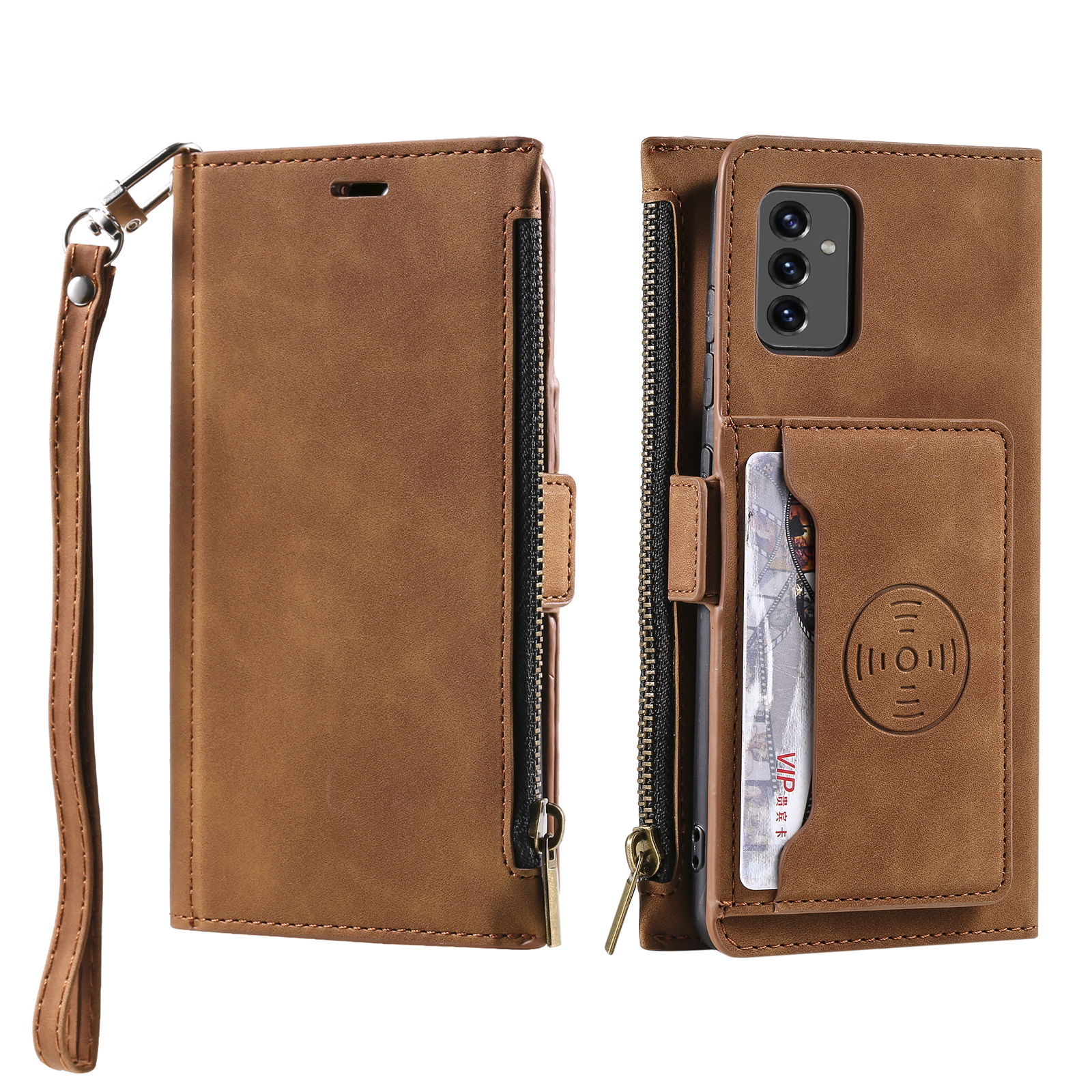 

Multi-Function Zipper Purse Card Slots Leather Wallet Case with Strap for Samsung Galaxy A82 5G - Brown, Galaxy A82 5G