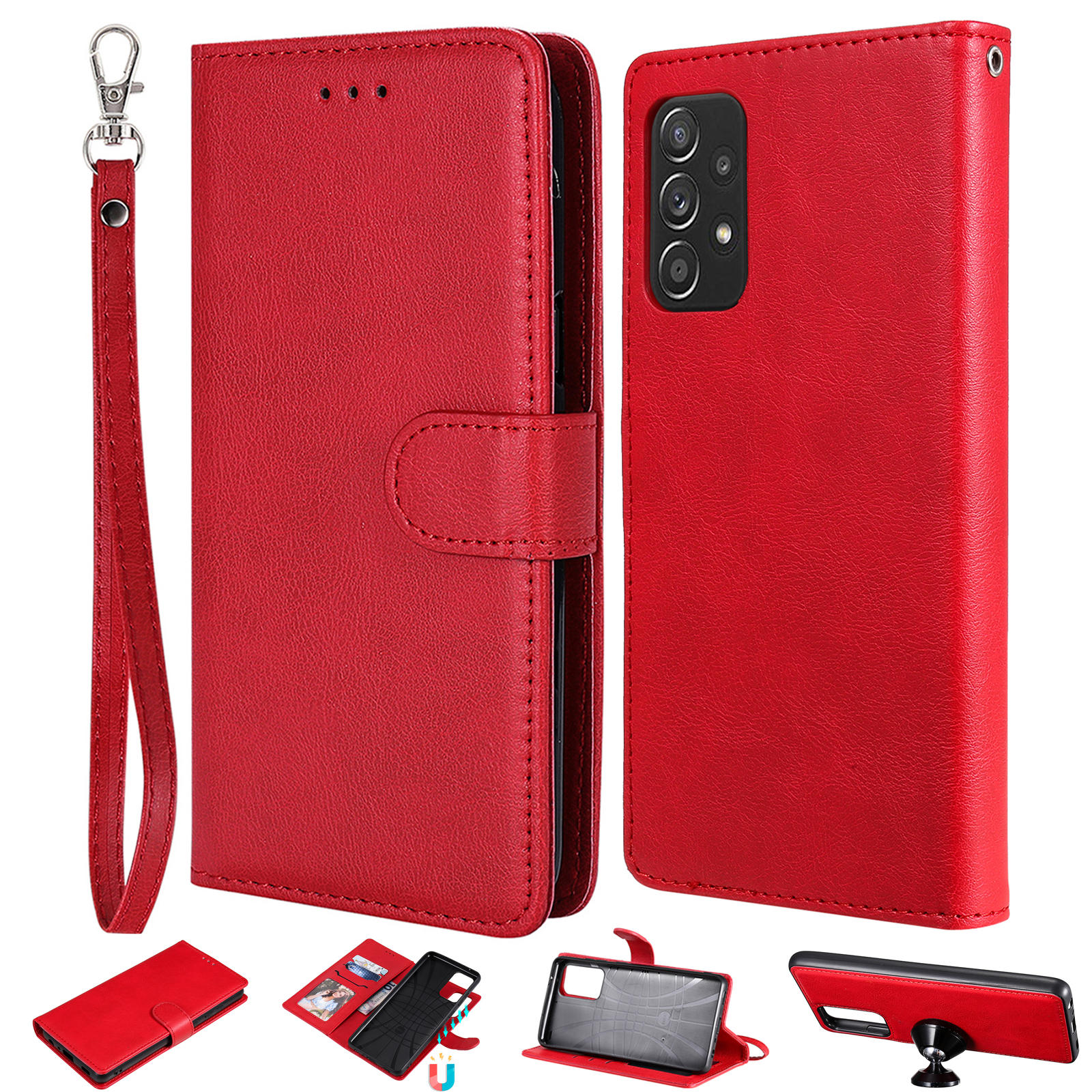 

KT Leather Series-3 Detachable 2-in-1 Wallet Stand Design Leather Phone Case Protector for Samsung Galaxy A72 4G / 5G - Red, Galaxy A72 4G
