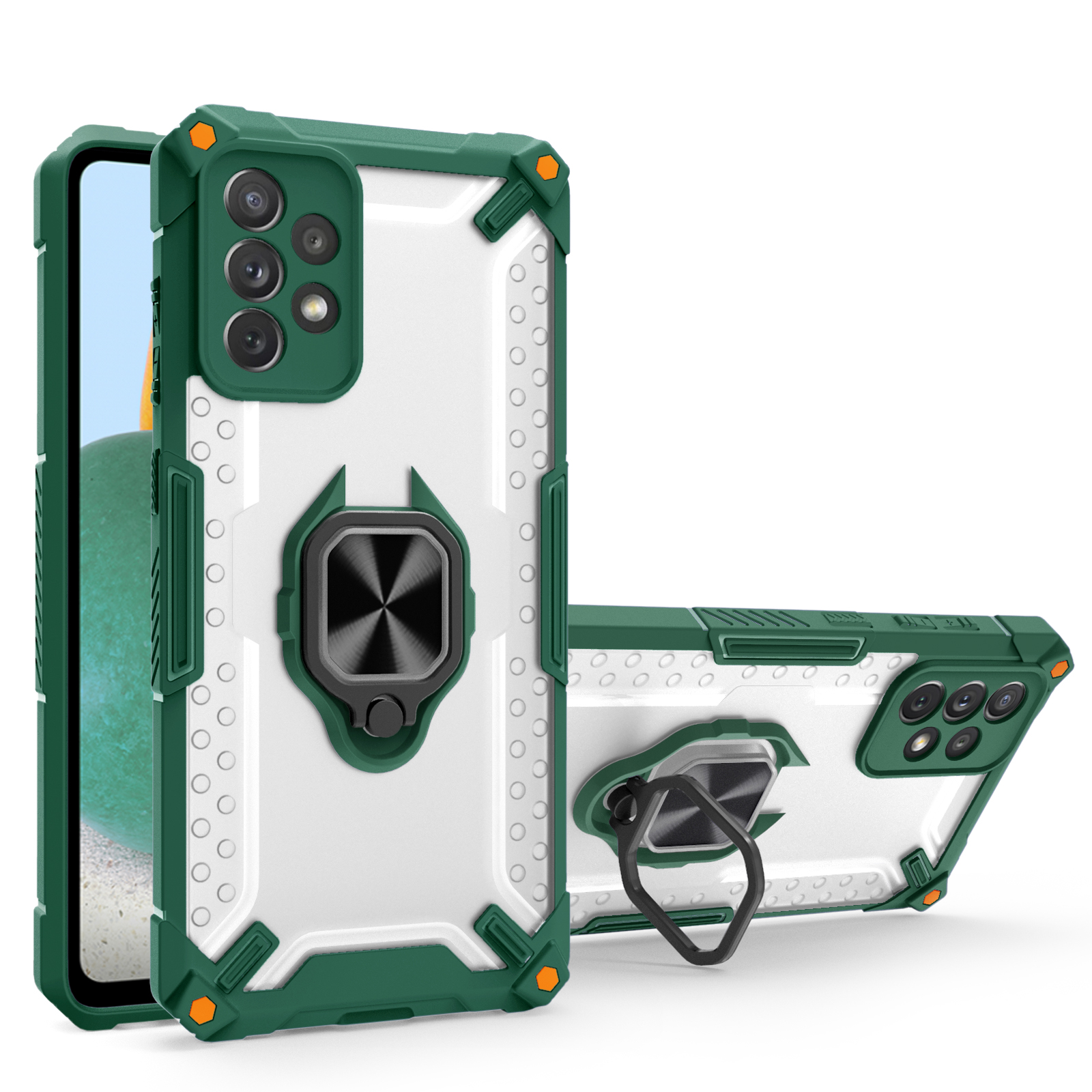 

Anti Drop PC + TPU Protective Phone Case Shell with Ring Holder Kickstand for Samsung Galaxy A72 4G/5G - Dark Green, Galaxy A72 4G